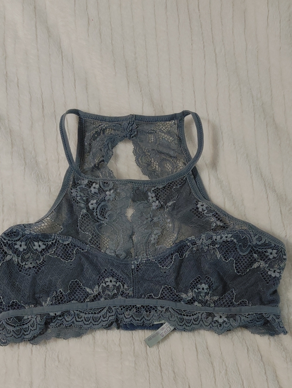 Anemone Lace High-Neck Bralette in Dusty Blue
